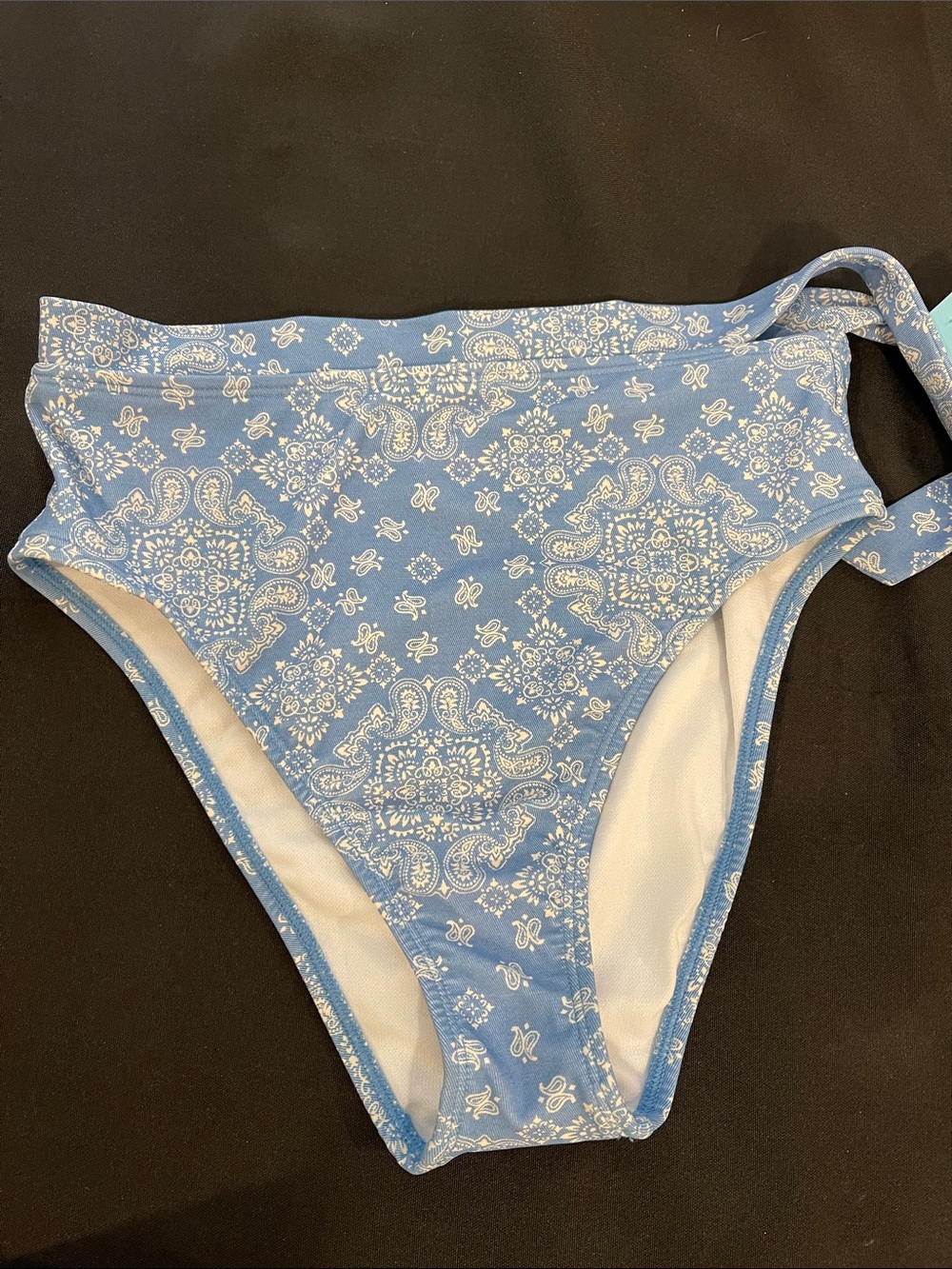 Blue Paisley High-Waist Bikini Bottom